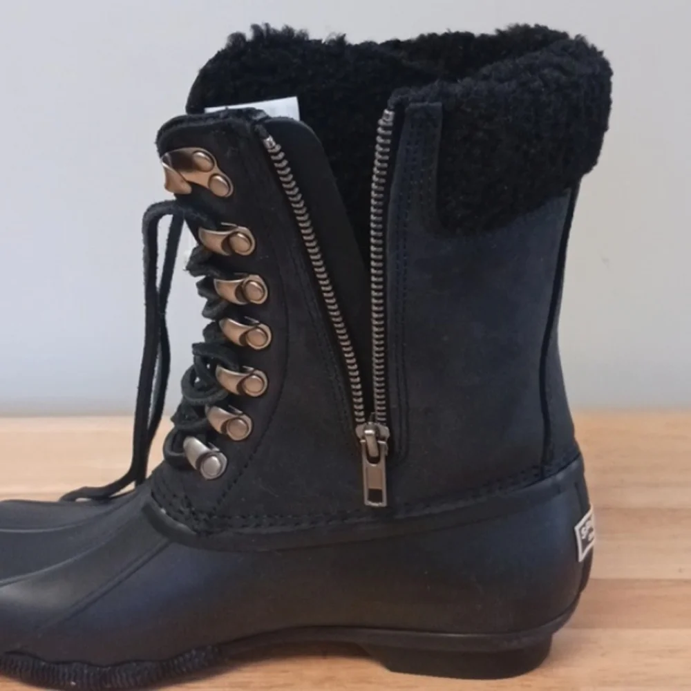 NWT Sperry Saltwater Tall Leather Black Waterproof Boot Size 6.5 - Picture 10 of 16